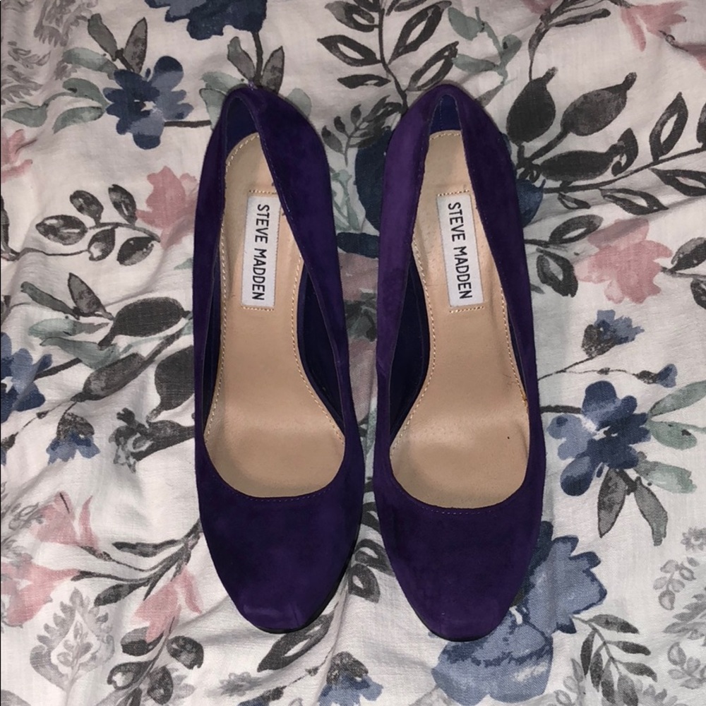 Purple velvet suede block heels - Picture 2 of 5